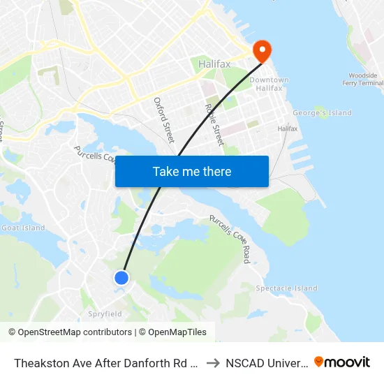 Theakston Ave After Danforth Rd (2174) to NSCAD University map