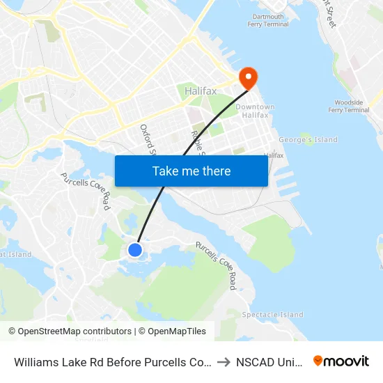 Williams Lake Rd Before Purcells Cove Rd (2181) to NSCAD University map