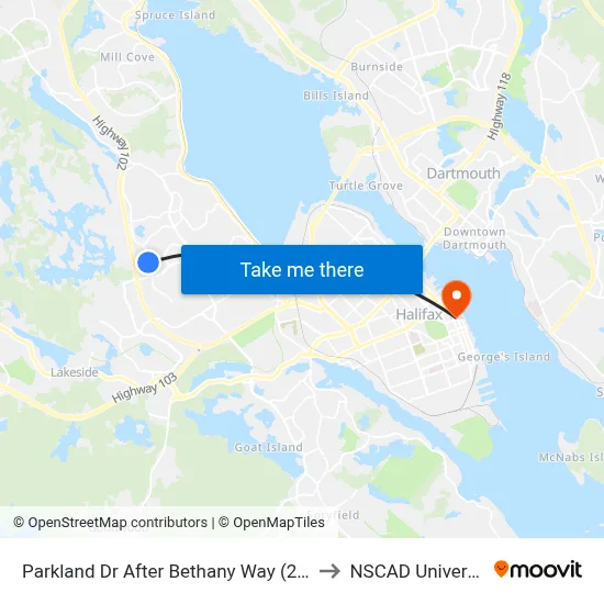 Parkland Dr After Bethany Way (2188) to NSCAD University map