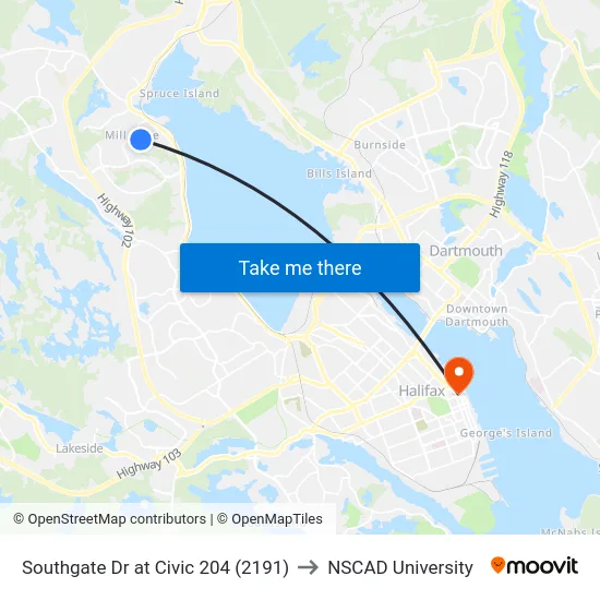 Southgate Dr at Civic 204 (2191) to NSCAD University map