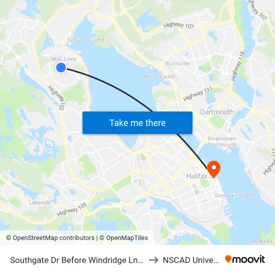 Southgate Dr Before Windridge Ln (2196) to NSCAD University map