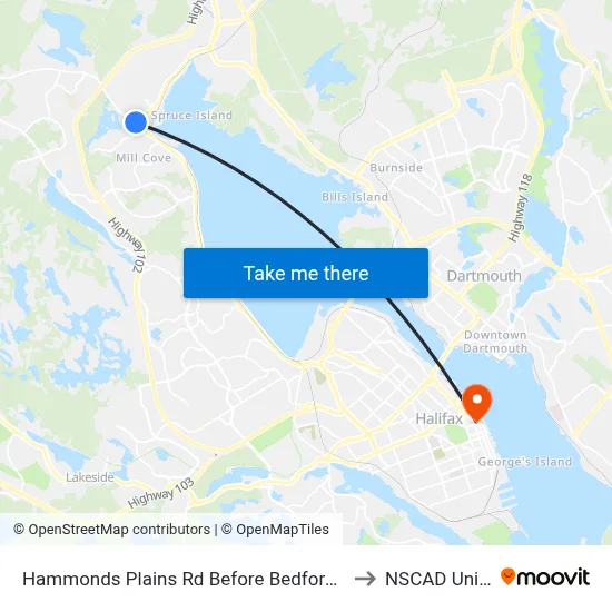 Hammonds Plains Rd Before Bedford Highway (2197) to NSCAD University map