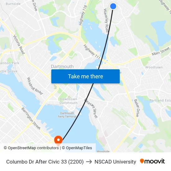 Columbo Dr After Civic 33 (2200) to NSCAD University map