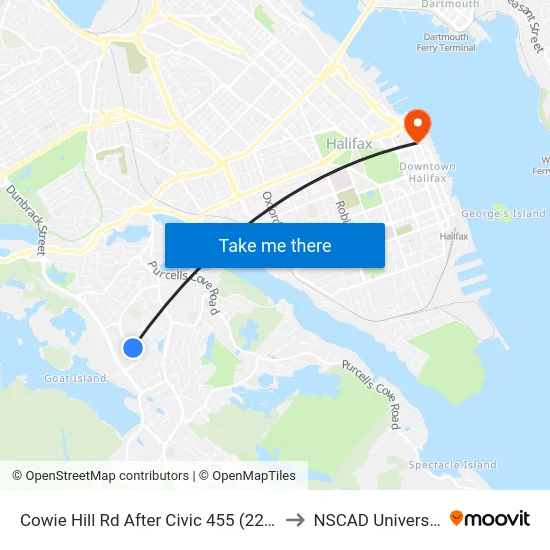 Cowie Hill Rd After Civic 455 (2208) to NSCAD University map