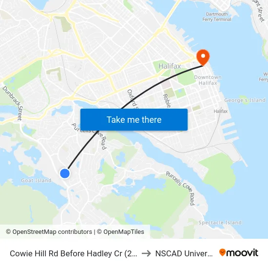 Cowie Hill Rd Before Hadley Cr (2209) to NSCAD University map