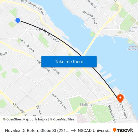 Novalea Dr Before Glebe St (2211) to NSCAD University map