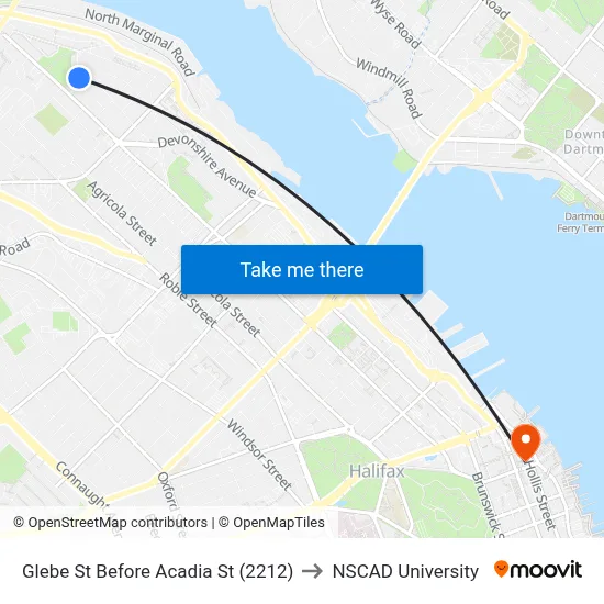 Glebe St Before Acadia St (2212) to NSCAD University map