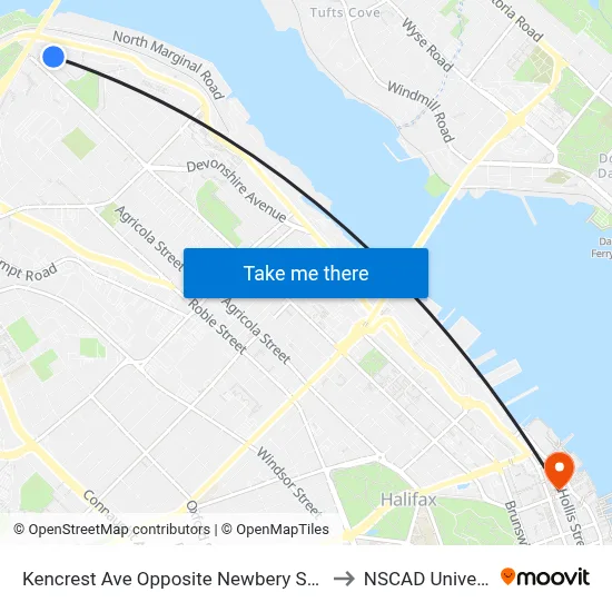 Kencrest Ave Opposite Newbery St (2214) to NSCAD University map
