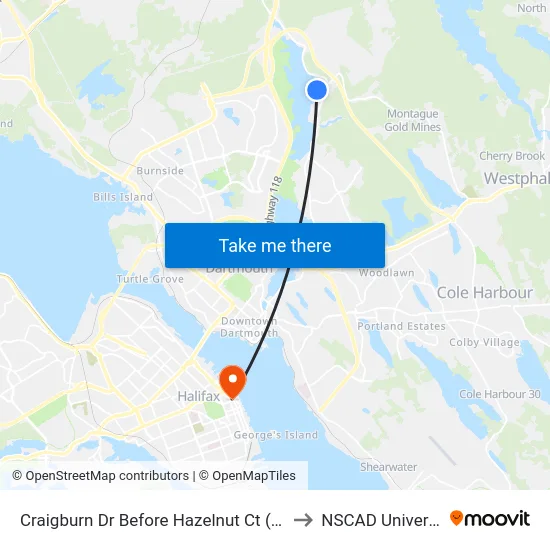 Craigburn Dr Before Hazelnut Ct (2216) to NSCAD University map