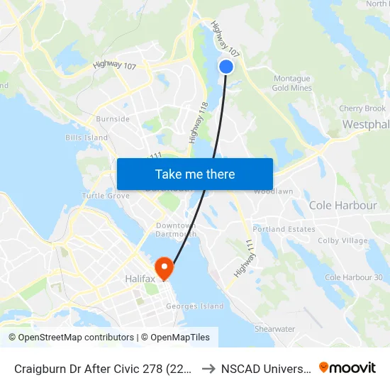Craigburn Dr After Civic 278 (2217) to NSCAD University map