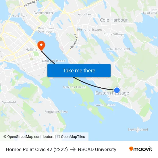Hornes Rd at Civic 42 (2222) to NSCAD University map