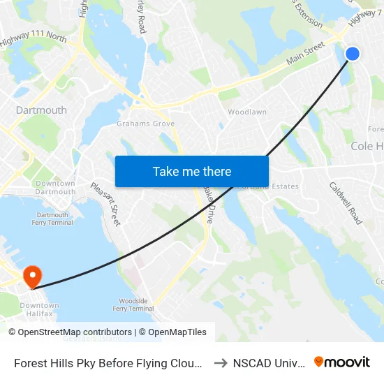 Forest Hills Pky Before Flying Cloud Dr (2231) to NSCAD University map