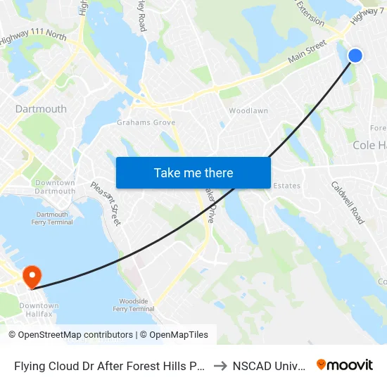 Flying Cloud Dr After Forest Hills Pky (2242) to NSCAD University map