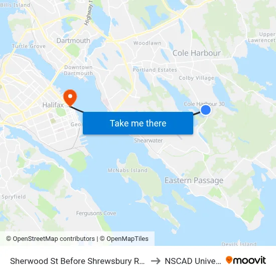 Sherwood St Before Shrewsbury Rd (2247) to NSCAD University map