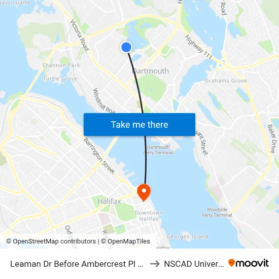 Leaman Dr Before Ambercrest Pl (2251) to NSCAD University map