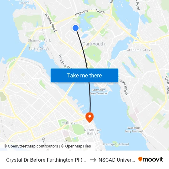 Crystal Dr Before Farthington Pl (2252) to NSCAD University map