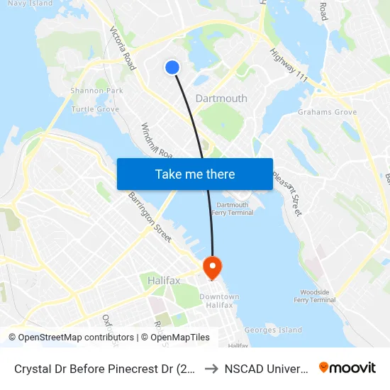 Crystal Dr Before Pinecrest Dr (2253) to NSCAD University map