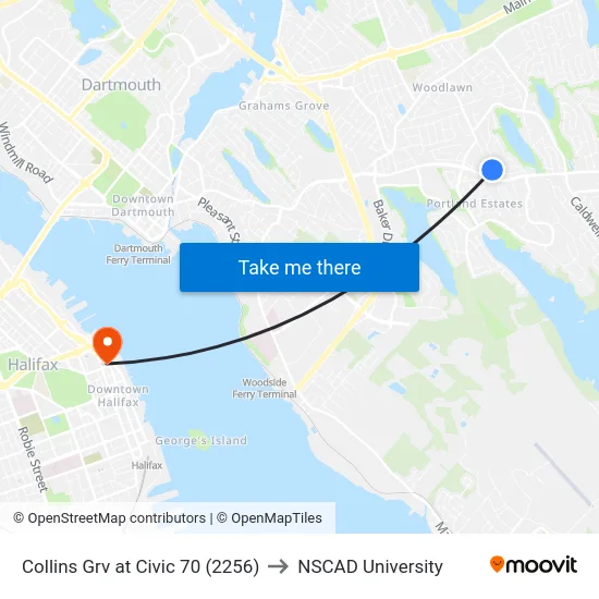 Collins Grv at Civic 70 (2256) to NSCAD University map