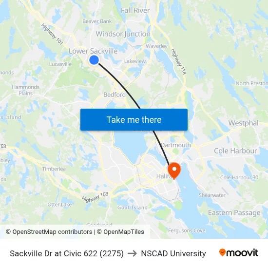Sackville Dr at Civic 622 (2275) to NSCAD University map