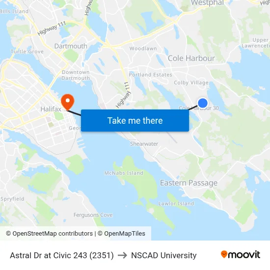Astral Dr at Civic 243 (2351) to NSCAD University map