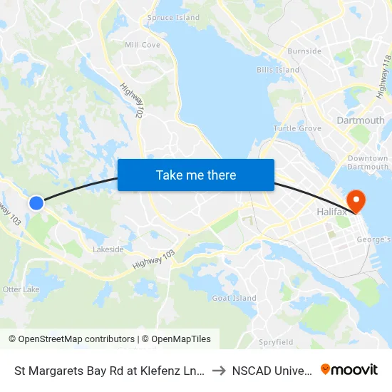 St Margarets Bay Rd at Klefenz Ln (6150) to NSCAD University map