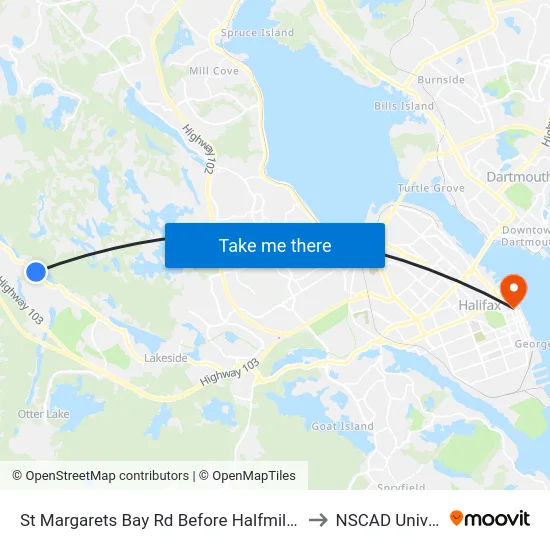 St Margarets Bay Rd Before Halfmile Ln (6151) to NSCAD University map