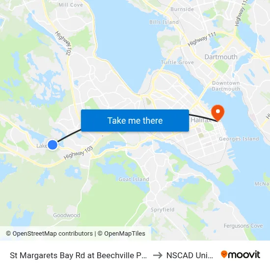 St Margarets Bay Rd at Beechville Park Dr (6153) to NSCAD University map