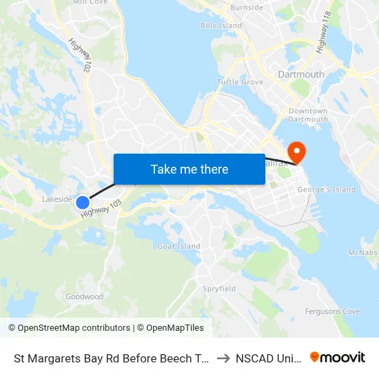 St Margarets Bay Rd Before Beech Tree Run (6154) to NSCAD University map