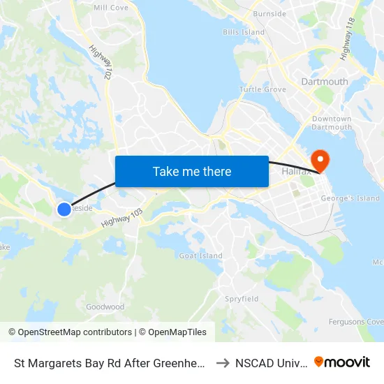St Margarets Bay Rd After Greenhead Rd (6156) to NSCAD University map