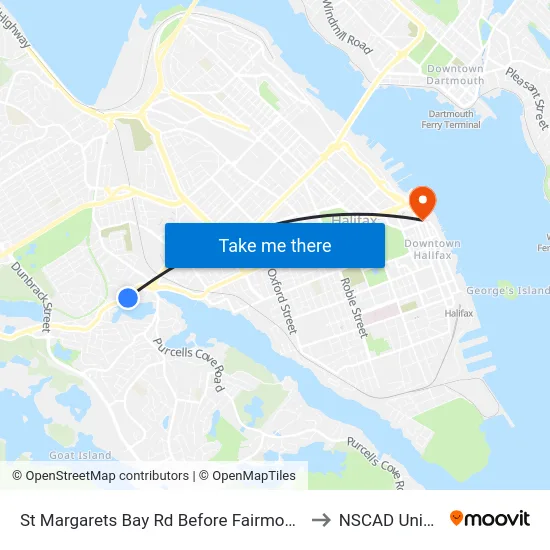St Margarets Bay Rd Before Fairmount Rd (6159) to NSCAD University map