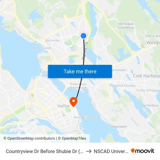 Countryview Dr Before Shubie Dr (6796) to NSCAD University map
