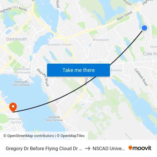 Gregory Dr Before Flying Cloud Dr (6793) to NSCAD University map