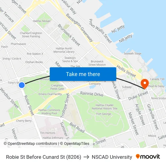Robie St Before Cunard St (8206) to NSCAD University map