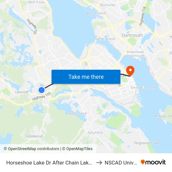 Horseshoe Lake Dr After Chain Lake Dr (6376) to NSCAD University map