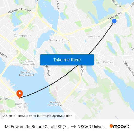 Mt Edward Rd Before Gerald St (7262) to NSCAD University map