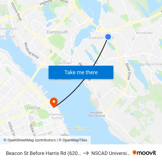 Beacon St Before Harris Rd (6205) to NSCAD University map