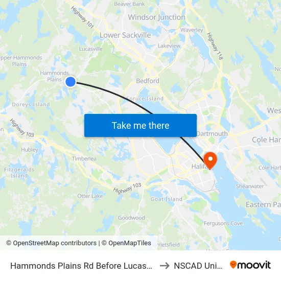 Hammonds Plains Rd Before Lucasville Rd (6807) to NSCAD University map