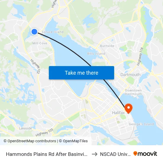 Hammonds Plains Rd After Basinview Dr (6804) to NSCAD University map