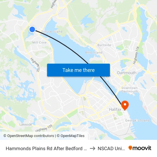 Hammonds Plains Rd After Bedford Hills Rd (6805) to NSCAD University map