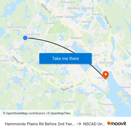 Hammonds Plains Rd Before 2nd Yankeetown Rd (6801) to NSCAD University map