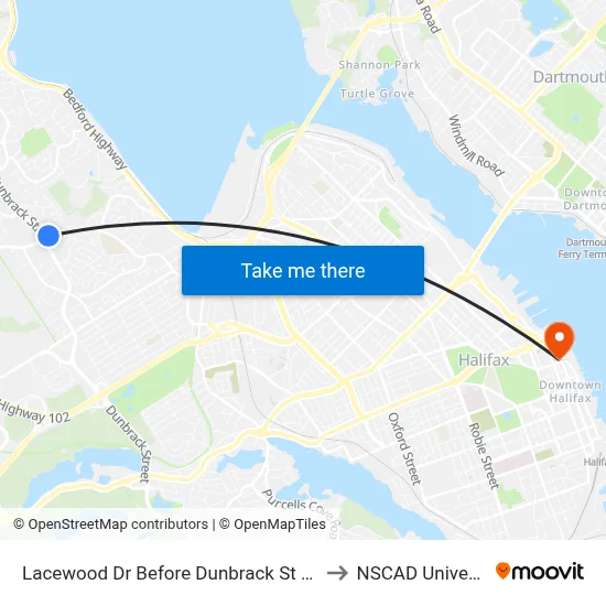 Lacewood Dr Before Dunbrack St (7077) to NSCAD University map