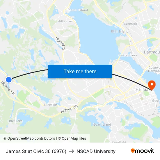 James St at Civic 30 (6976) to NSCAD University map