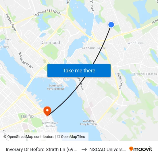 Inverary Dr Before Strath Ln (6974) to NSCAD University map