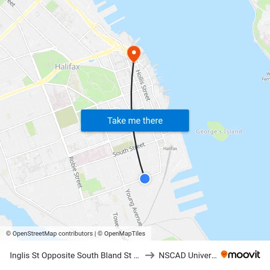 Inglis St Opposite South Bland St (6972) to NSCAD University map