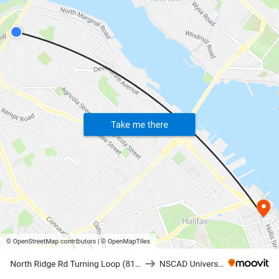 North Ridge Rd Turning Loop (8165) to NSCAD University map