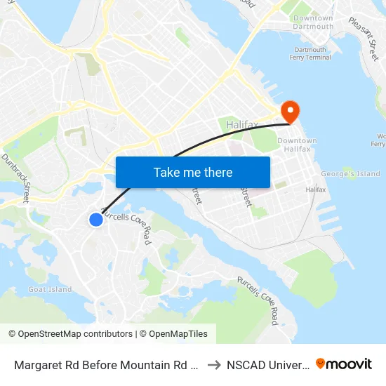 Margaret Rd Before Mountain Rd (7182) to NSCAD University map