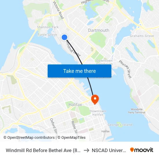 Windmill Rd Before Bethel Ave (8545) to NSCAD University map