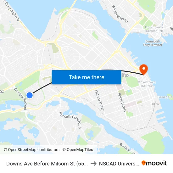Downs Ave Before Milsom St (6578) to NSCAD University map