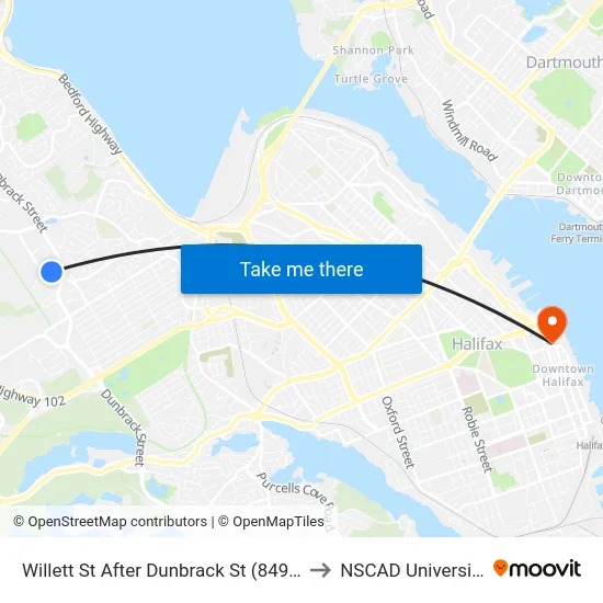 Willett St After Dunbrack St (8491) to NSCAD University map