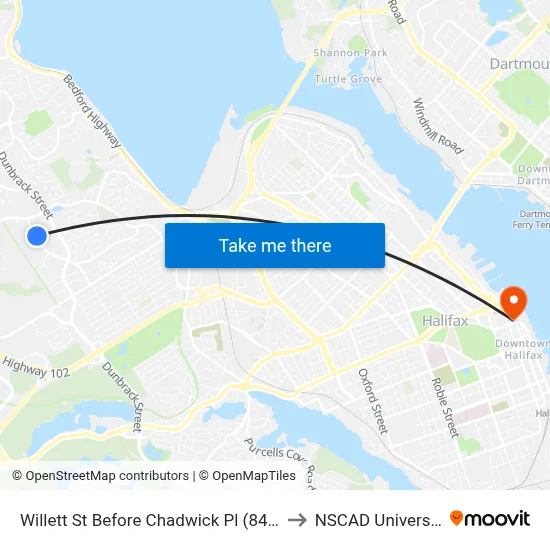 Willett St Before Chadwick Pl (8496) to NSCAD University map